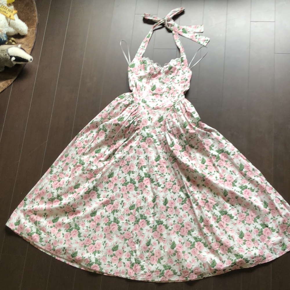 MABLE NWT floral eyelet print bustier floral halter dress small